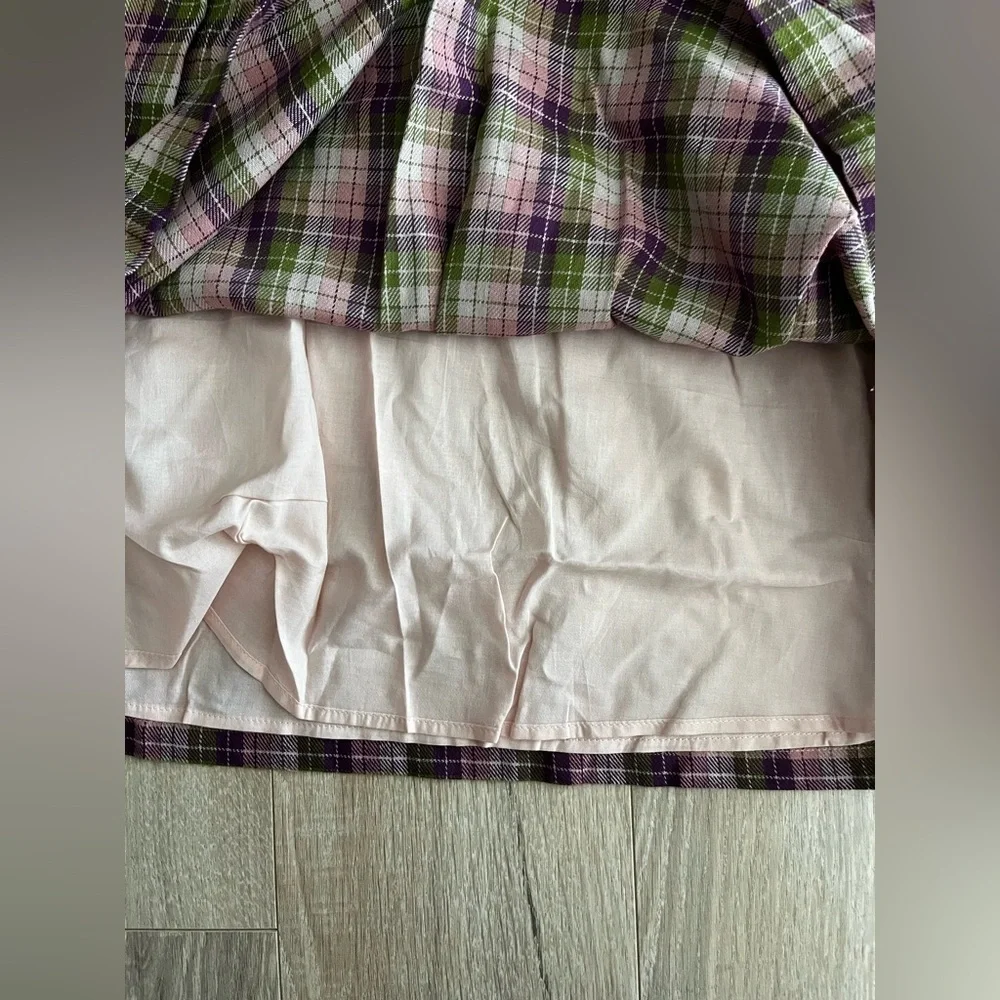 NWT Maison Me Girls Purple, Pink, and Green Plaid Flannel Dress - Size 8 - Picture 4 of 7